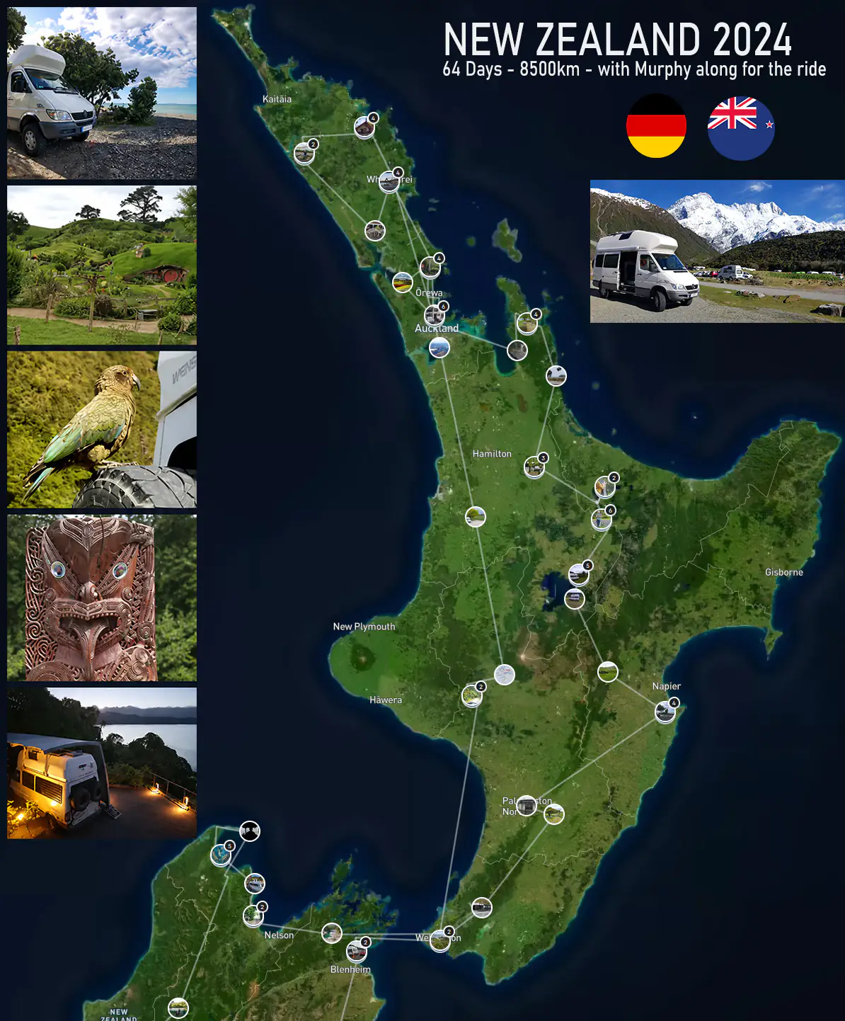 Neuseeland Nordinsel – Camper-Routenkarte
