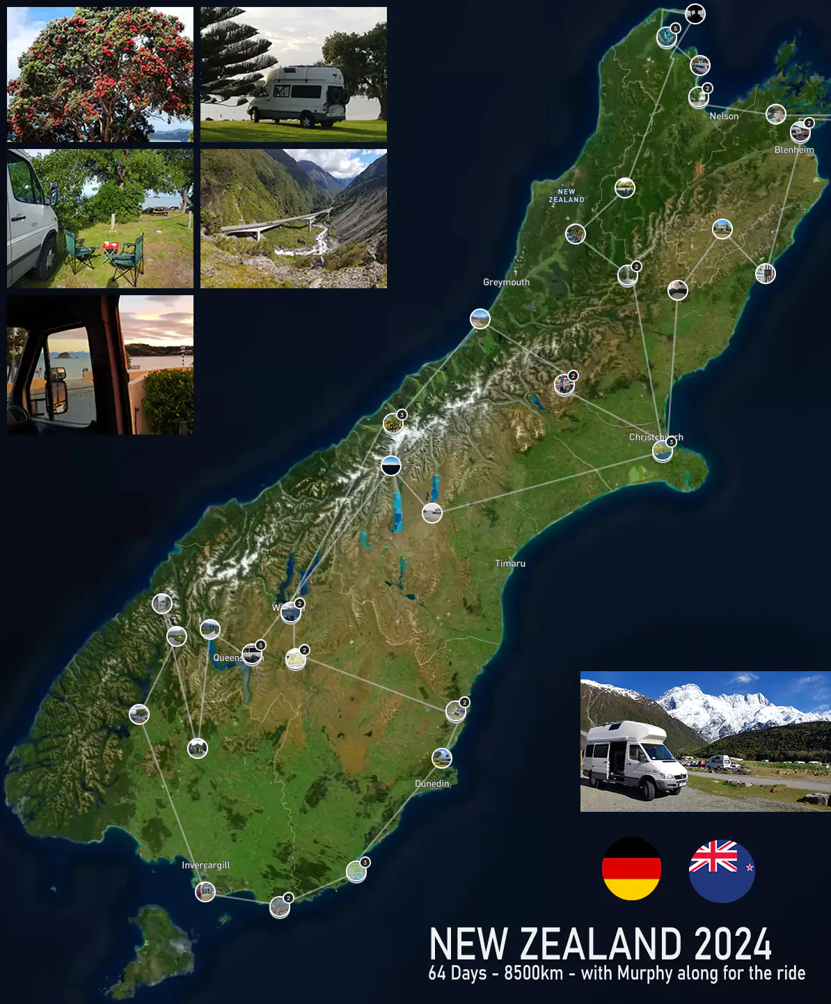 Neuseeland Südinsel – Camper-Routenkarte